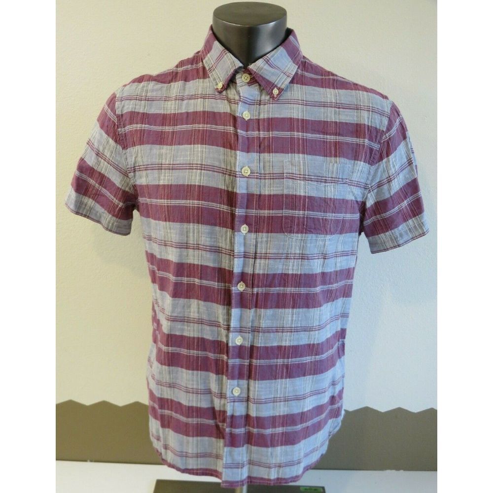 Mens Grayers Short Sleeve Button Front‎ Shirt Size L Red Gray Cotton Casual